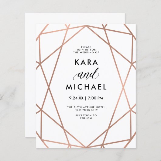 Papier BUDGET Moderne Faux Rose Gold Faire-part de mariag (Devant / Derrière)