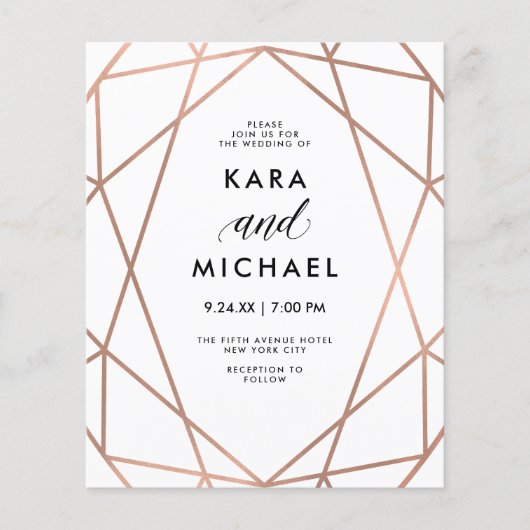 Papier BUDGET Moderne Faux Rose Gold Faire-part de mariag (Devant)