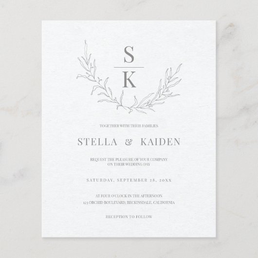 Papier Budget Moderne Feuillage Faire-part de mariage (Devant)