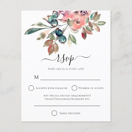 Papier Budget Moderne Fleurs Rose Aquarelle Mariage RSVP (Devant)