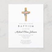 Papier Budget Moderne Floral Cross Baptism Invitation (Devant)