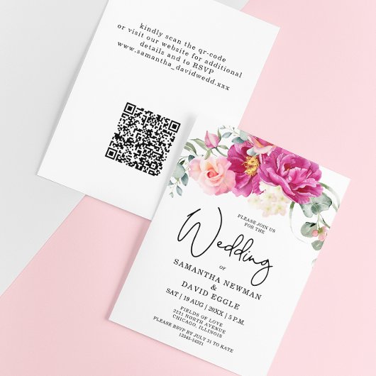 Papier Budget moderne Fuchsia rose Floral Mariage de code