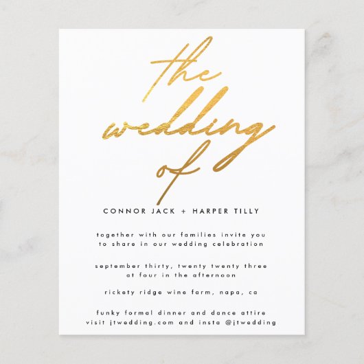 Papier Budget moderne Gold Foil Blanc Le mariage Invitati (Devant)
