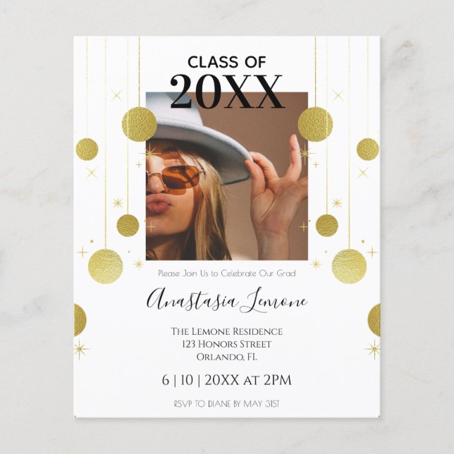 Papier Budget Moderne Gold & White Graduation Invitation (Devant)