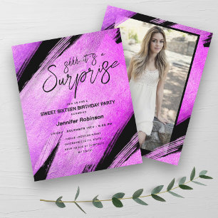 Papier Budget moderne Hot rose Surprise Sweet 16 Invitati