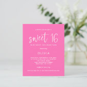 Papier Budget moderne Hot rose Sweet 16 Invitation d'anni (Debout devant)