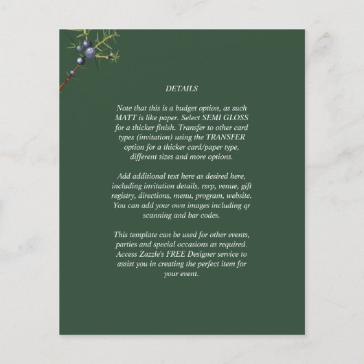 Papier Budget moderne Juniper Green Faire-part de mariage (Dos)