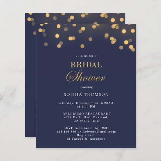 Papier Budget Moderne Marine Bleu, Fête des mariées Or Fl (Devant / Derrière)