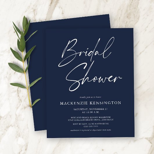 Papier Budget Moderne Marine Blue Bridal Shower Invitatio