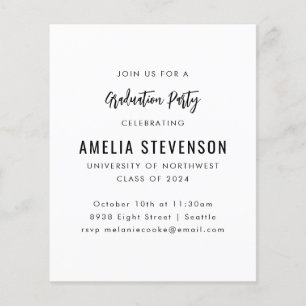 Papier Budget Moderne Minimal Graduation Party Invitation