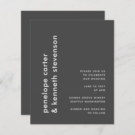 Papier Budget Moderne Noir Blanc Simple Mariage Invitatio (Devant / Derrière)
