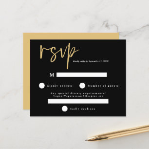 Papier Budget Moderne Noir et Or Mariage RSVP