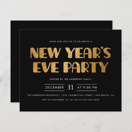 Papier Budget Moderne Parties scintillant Or fête de la S (Devant / Derrière)