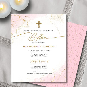 Papier Budget Moderne Pink Gold Cross Girl Baptism