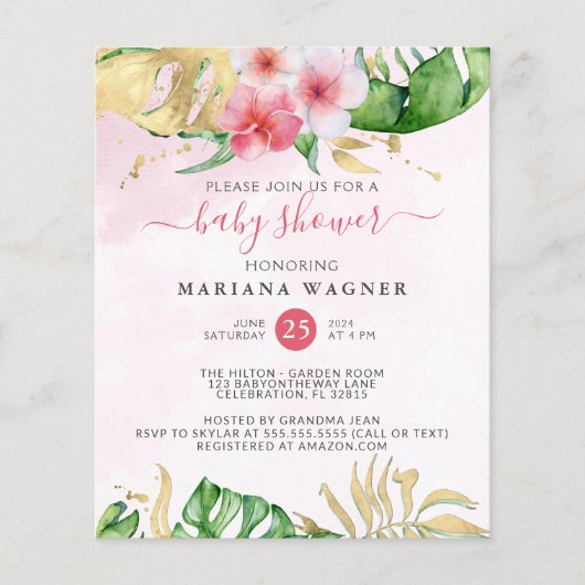 Papier Budget Moderne Plage Baby shower Floral (Devant)
