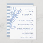 Papier Budget moderne Plage Mariage Invitation Bleu Blanc (Devant / Derrière)