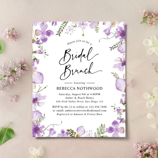 Papier Budget Moderne Purple Bridal Brunch Invitation