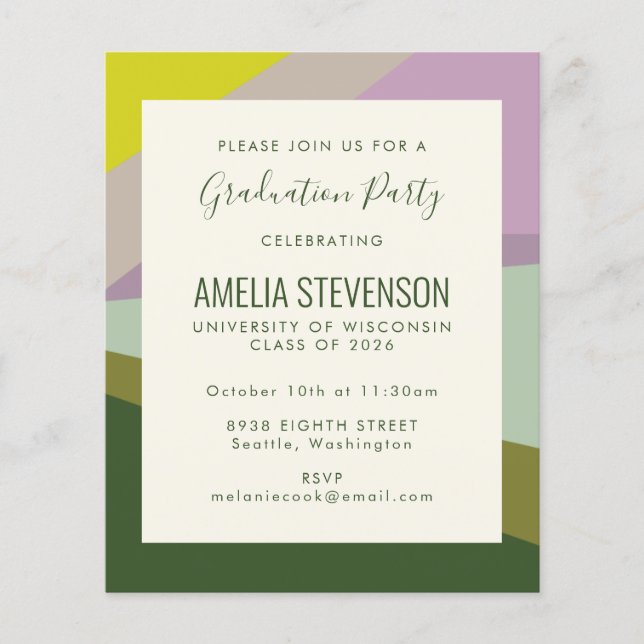 Papier Budget Moderne Purple Green Graduation Invitation (Devant)