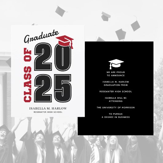 Papier Budget Moderne Red Black Graduation Faire-part