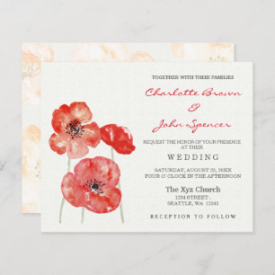 Papier Budget Moderne Red Poppy Floral invitations de mar