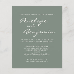 Papier Budget Moderne Sage Green Script Mariage Invitatio