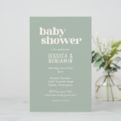 Papier Budget Moderne Sage Vert Baby shower Photo Invitat (Debout devant)