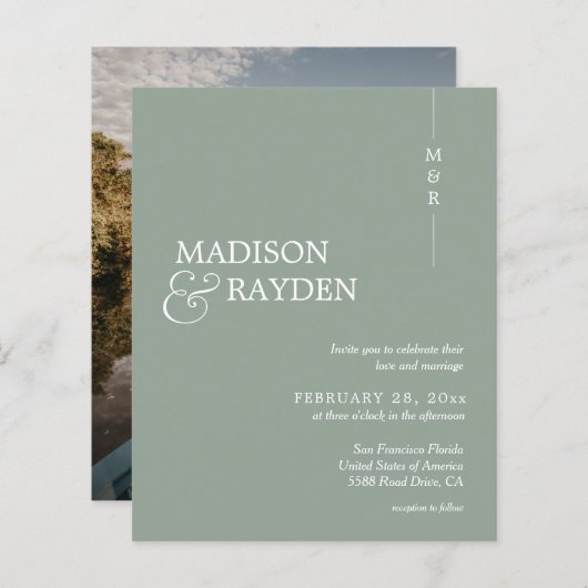 Papier Budget Moderne Sage Vert Monogramme Mariage photo (Devant / Derrière)
