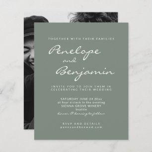 Papier Budget Moderne Sage Vert Photo Mariage Invitation