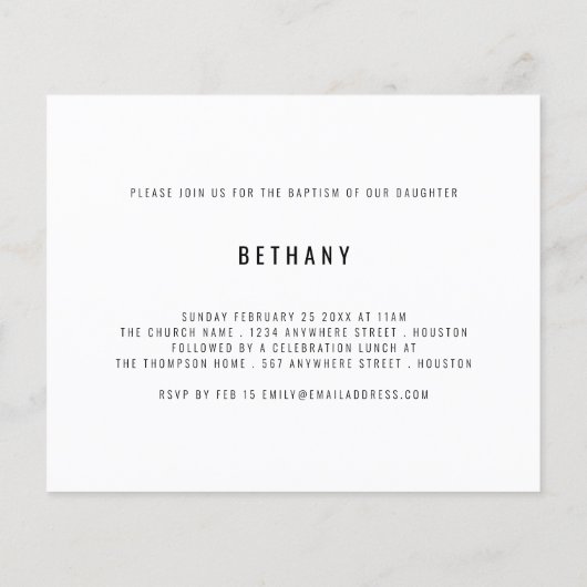 Papier Budget Moderne Script 2 Photos Baptême Invitation (Dos)