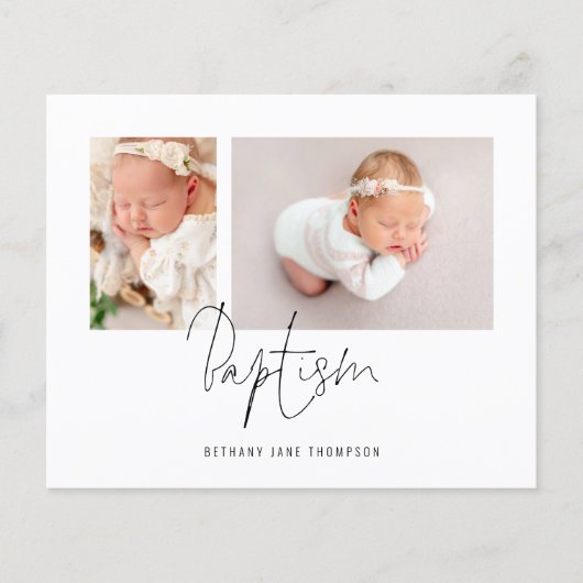 Papier Budget Moderne Script 2 Photos Baptême Invitation (Devant)