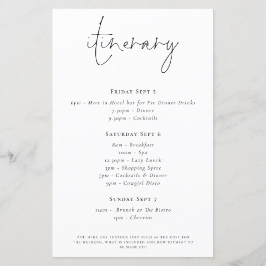 Papier Budget Moderne Script Bachelorette Invitation de f (Dos)