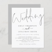 Papier Budget moderne Script blanc gris Faire-part de mar (Devant / Derrière)