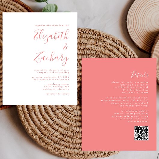 Papier Budget Moderne Script Coral QR Code Mariage Invita