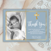 Papier Budget moderne Script Croix Baptême bleu Merci