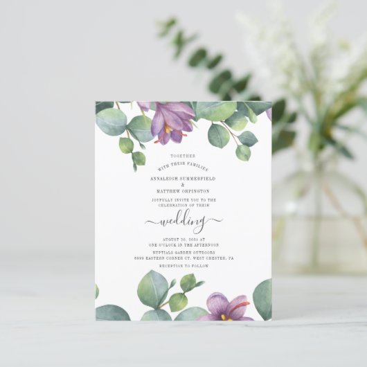 Papier Budget Moderne Script Eucalyptus Aquarelle Invitat (Debout devant)