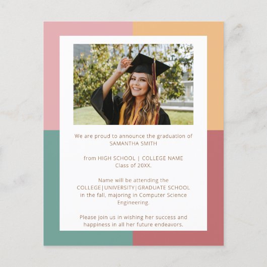Papier BUDGET Moderne Script Faire-part de graduation pho (Dos)