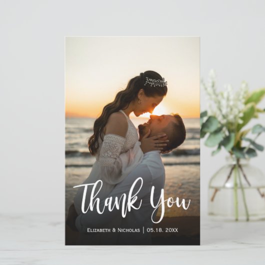 Papier Budget Moderne Script Mariage Merci photo (Debout devant)