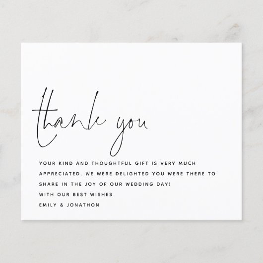 Papier Budget Moderne Script Photo Mariage Merci (Devant)