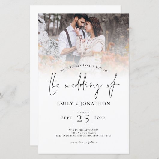 Papier Budget Moderne Script Photo Overlay Mariage Invita (Devant / Derrière)