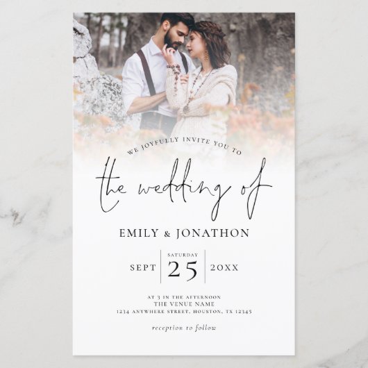 Papier Budget Moderne Script Photo Overlay Mariage Invita (Devant)