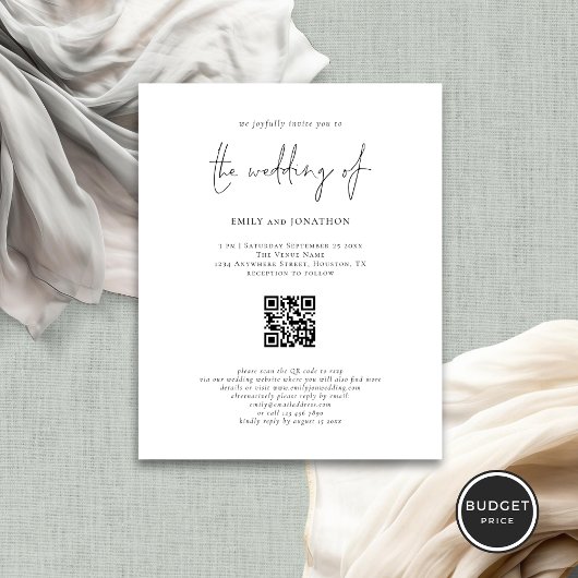 Papier Budget Moderne Script QR Code Faire-part de mariag