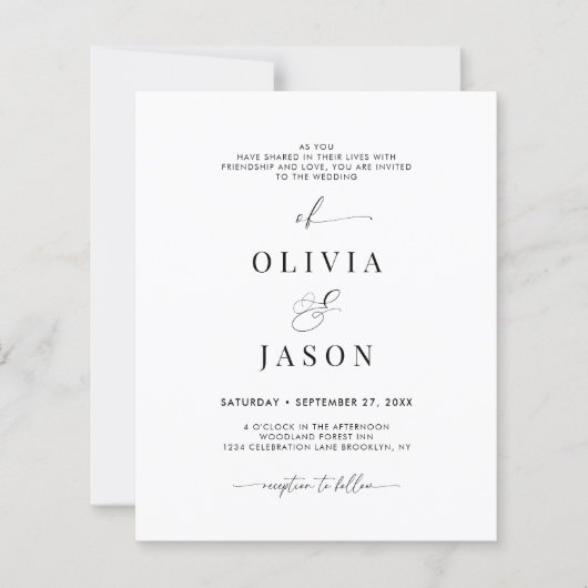 Papier BUDGET Moderne Script romantique Noir Blanc Mariag (Devant)