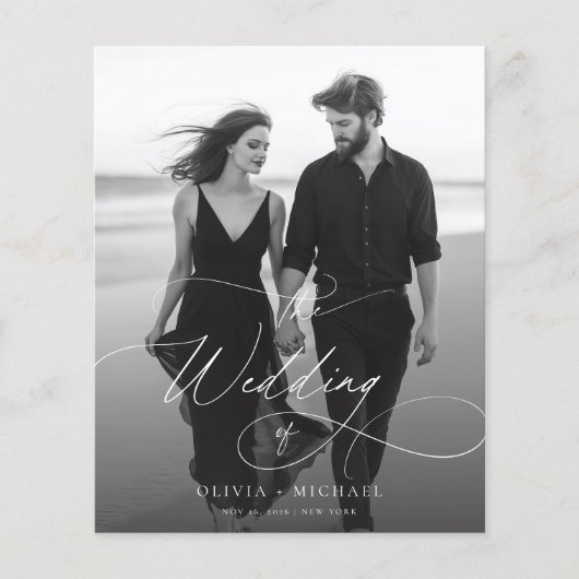 Papier Budget Moderne Script Sunset Photo Wedding Invite (Devant)