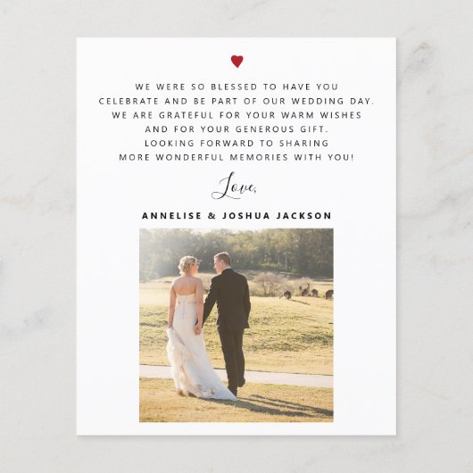 Papier Budget moderne simple photo mariage merci (Dos)