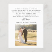 Papier Budget moderne simple photo mariage merci (Dos)