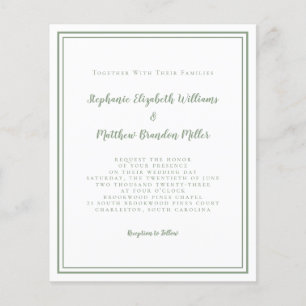 Papier Budget moderne Simple Sage Vert Faire-part de mari