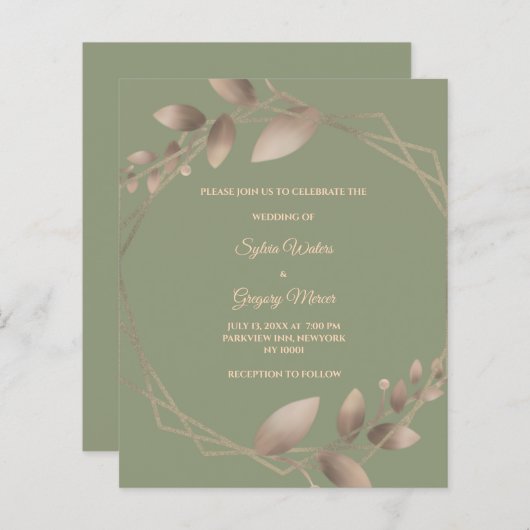 Papier Budget Moderne Simple sauge botanique vert or (Devant / Derrière)