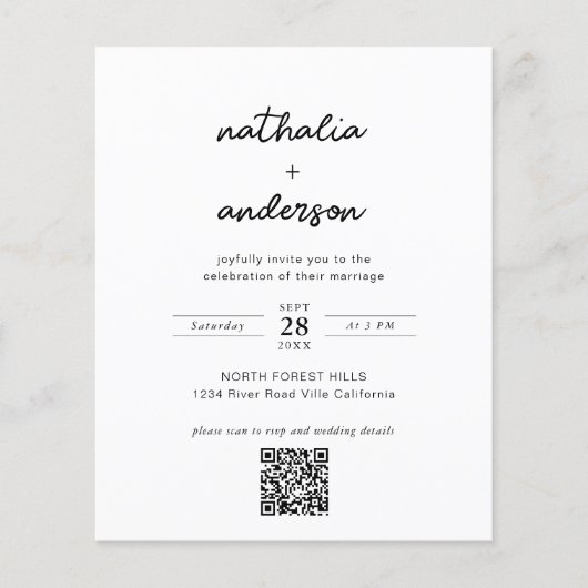 Papier BUDGET Moderne Simple Script Photo Code QR Mariage (Devant)