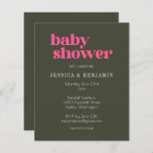 Papier Budget moderne Super rose Baby shower vert Invitat (Devant / Derrière)