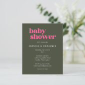 Papier Budget moderne Super rose Baby shower vert Invitat (Debout devant)